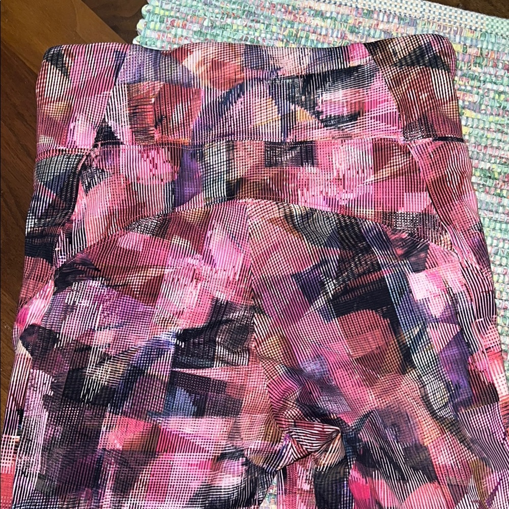 Lululemon Pink and Black Bike Shorts Artistic Design w/side pockets. - Picture 6 of 16